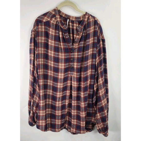 Free People Tops - Free People Northern Bound Tunic Top Women's L Plaid Flannel Country Cozy